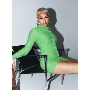 Princess Polly Calvert Long Sleeve Mini Dress Green, Size 4 - NWT